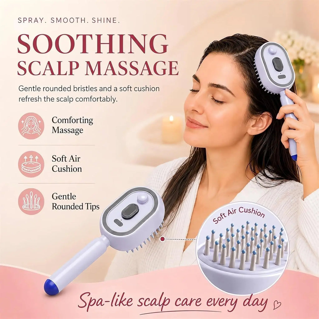 Wet Electrics Hairbrush with Water Spray Rechargeable Steams Hair Straightener USB-C Charging for Both Long & Short Hairs
