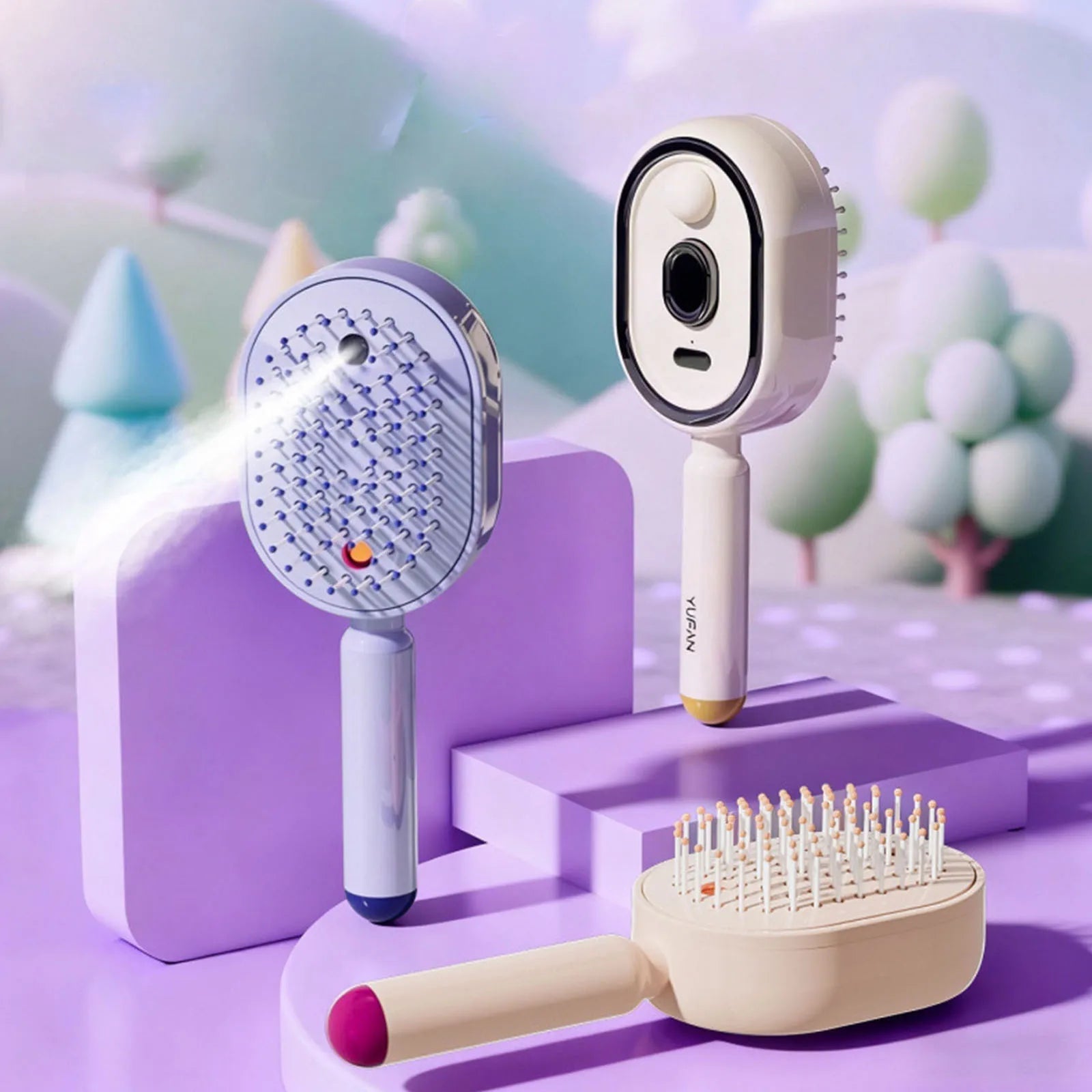 Wet Electrics Hairbrush with Water Spray Rechargeable Steams Hair Straightener USB-C Charging for Both Long & Short Hairs