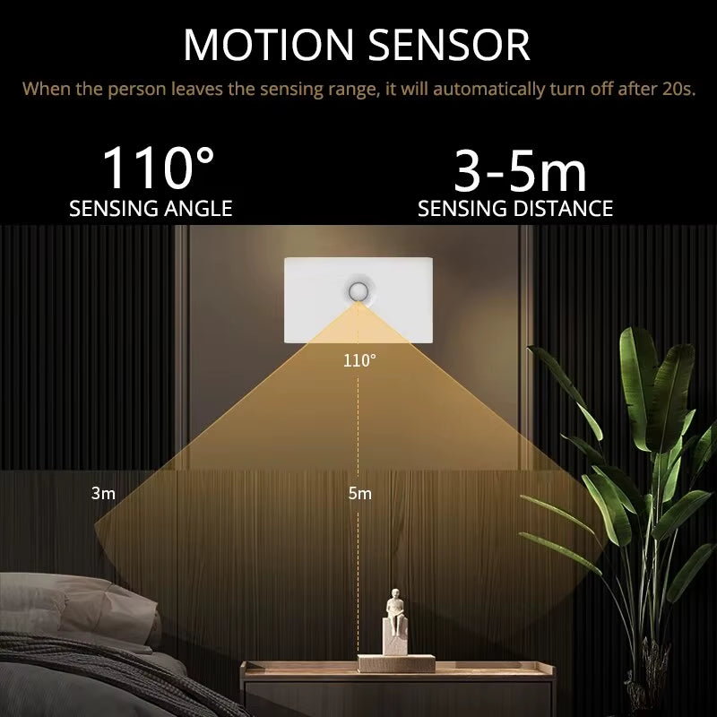 LED Human Body Sensing Night Light Wireless USB Rechargeable Wall Light Upper and Lower Glow Bedroom Stairway Hallway