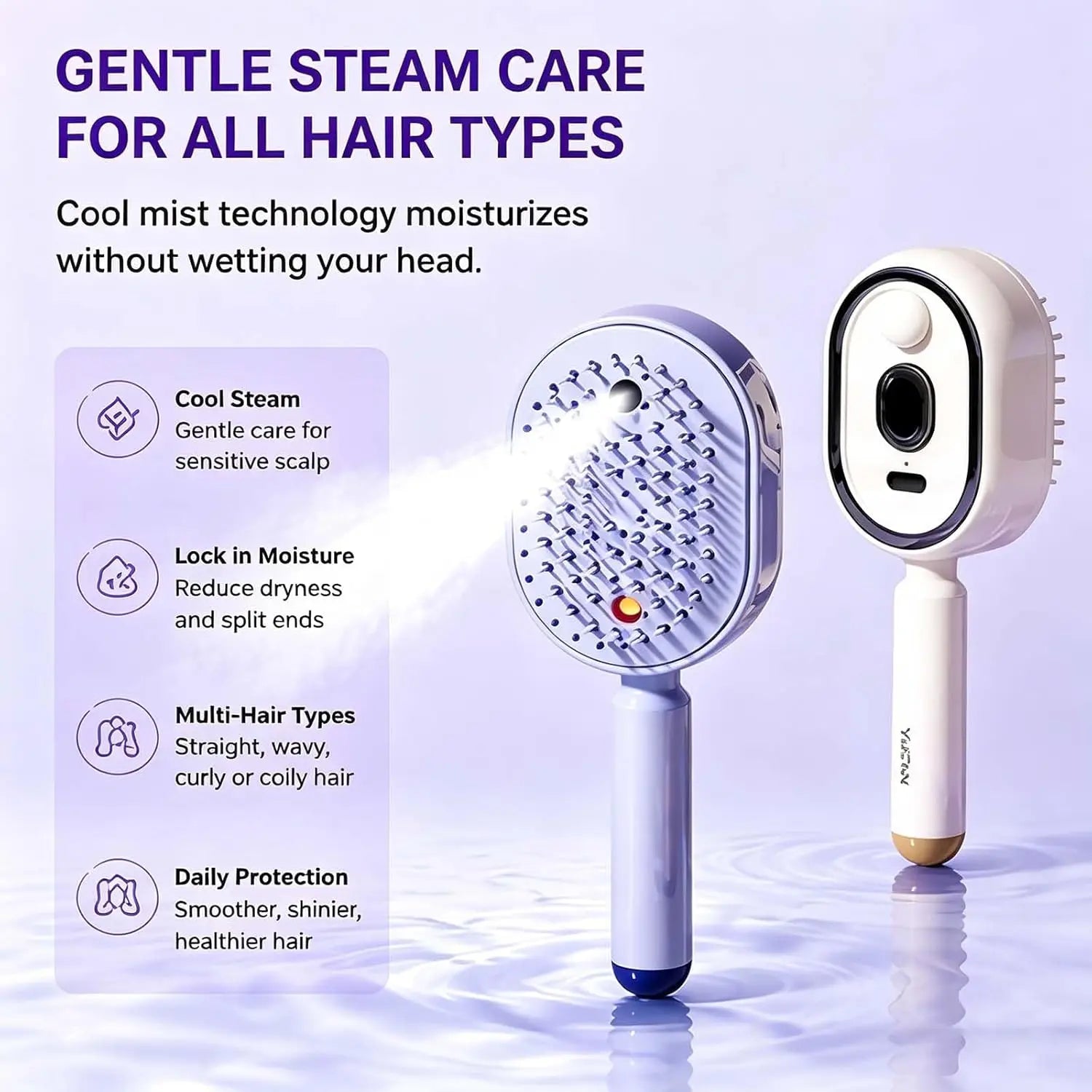 Wet Electrics Hairbrush with Water Spray Rechargeable Steams Hair Straightener USB-C Charging for Both Long & Short Hairs