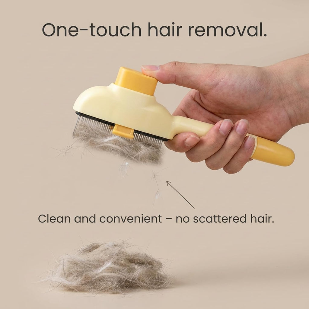 2 Pack Self-Cleaning Pet Comb for Dogs & Cats, Reusable Cat Grooming Brush Dog Shedding Brush Pet Hair Brushes Cats Fur Combs with Long Short Stainless Steel Metal Teeth for Indoor Dog Deshedding