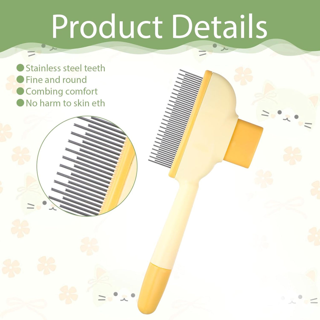 2 Pack Self-Cleaning Pet Comb for Dogs & Cats, Reusable Cat Grooming Brush Dog Shedding Brush Pet Hair Brushes Cats Fur Combs with Long Short Stainless Steel Metal Teeth for Indoor Dog Deshedding