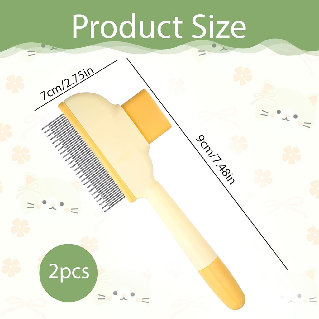 2 Pack Self-Cleaning Pet Comb for Dogs & Cats, Reusable Cat Grooming Brush Dog Shedding Brush Pet Hair Brushes Cats Fur Combs with Long Short Stainless Steel Metal Teeth for Indoor Dog Deshedding