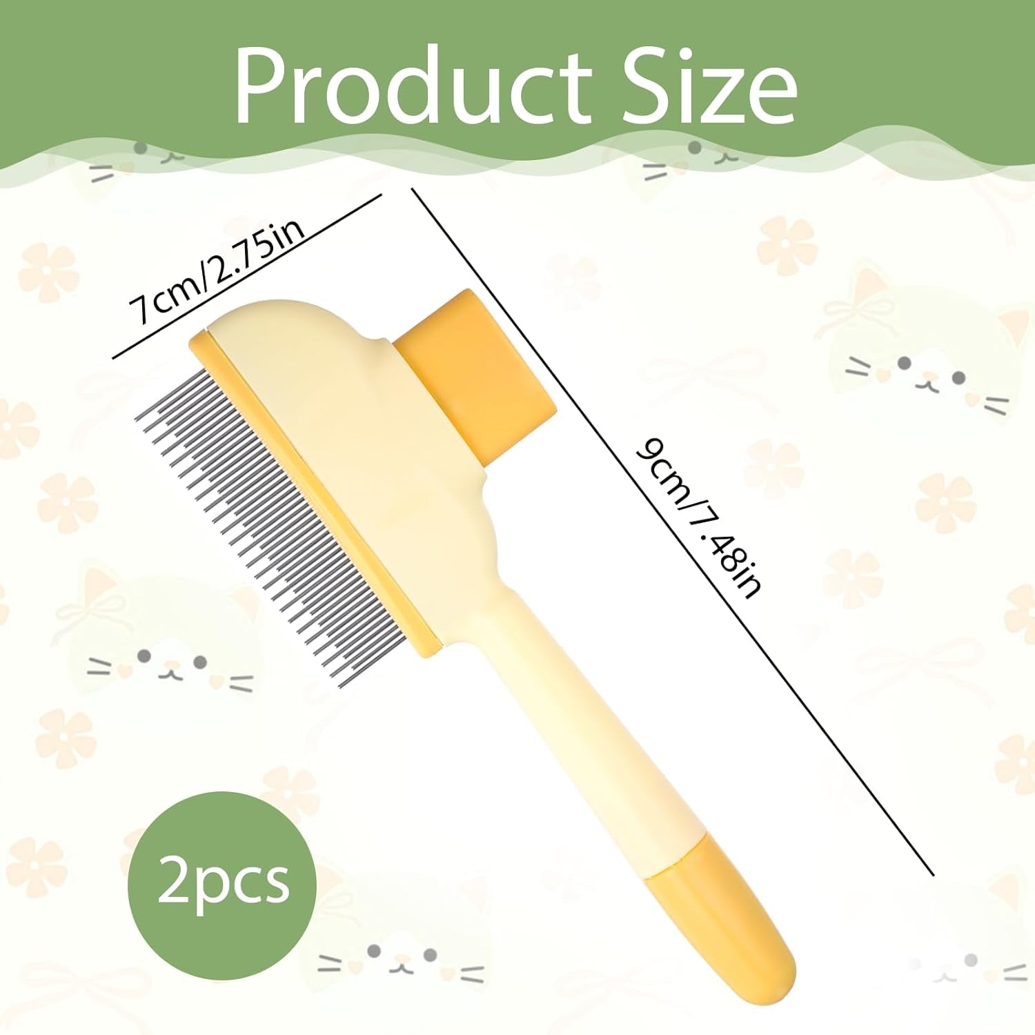 2 Pack Self-Cleaning Pet Comb for Dogs & Cats, Reusable Cat Grooming Brush Dog Shedding Brush Pet Hair Brushes Cats Fur Combs with Long Short Stainless Steel Metal Teeth for Indoor Dog Deshedding