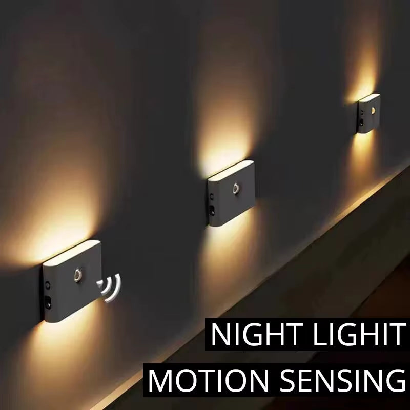 LED Human Body Sensing Night Light Wireless USB Rechargeable Wall Light Upper and Lower Glow Bedroom Stairway Hallway